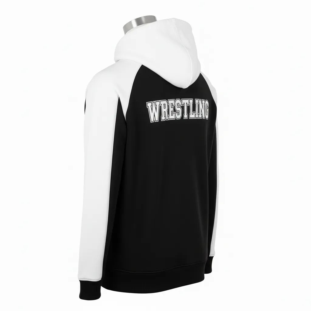 Custom Wrestling Pullover Hoodie - Black, White - Raglan - Back View - Kinexa Sportswear