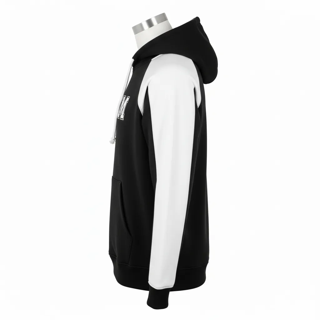 Custom Wrestling Pullover Hoodie - Black, White - Raglan - Side View - Kinexa Sportswear