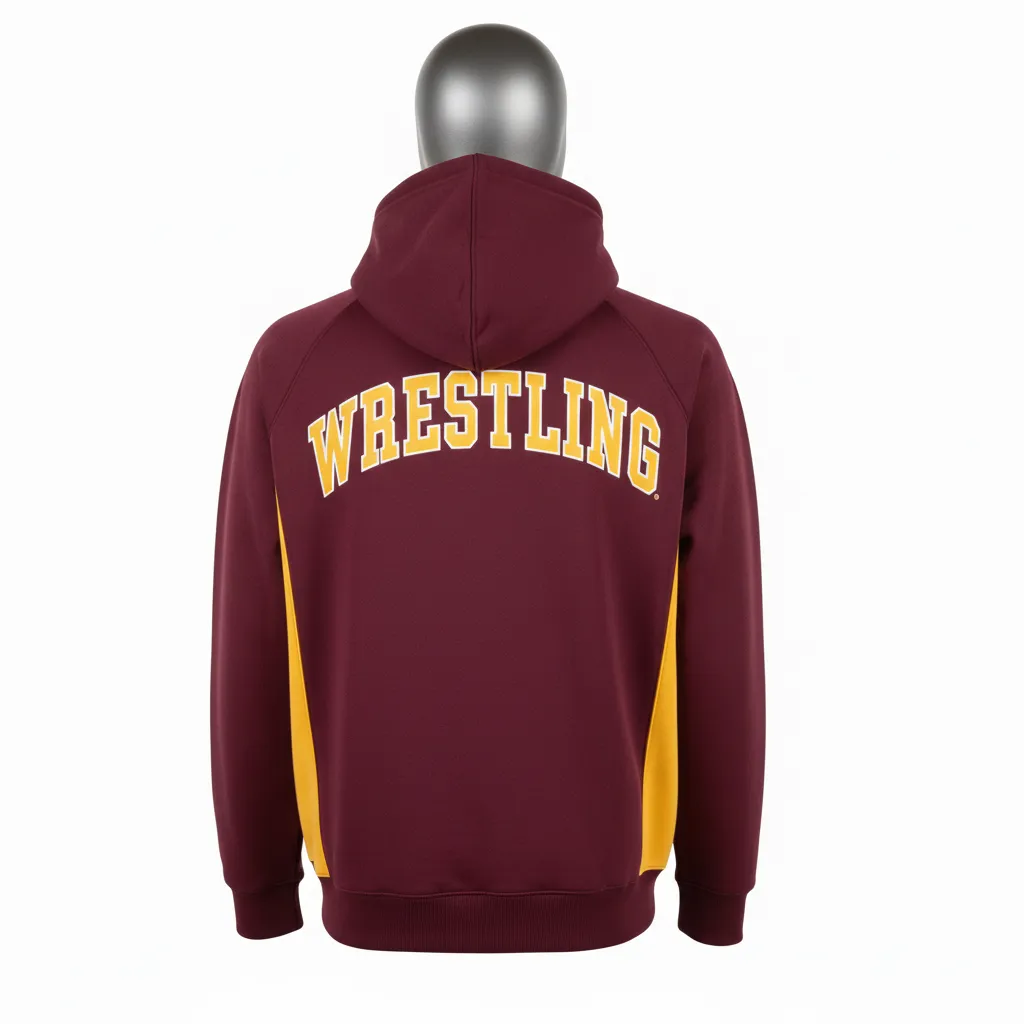 Custom Wrestling Pullover Hoodie - Burgundy, Gold - Vegas Side Panel - Back View - Kinexa Sportswear