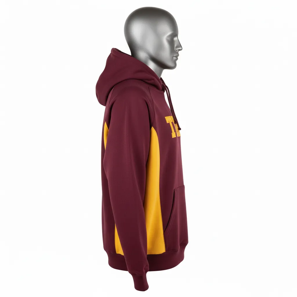 Custom Wrestling Pullover Hoodie - Burgundy, Gold - Vegas Side Panel - Side View - Kinexa Sportswear
