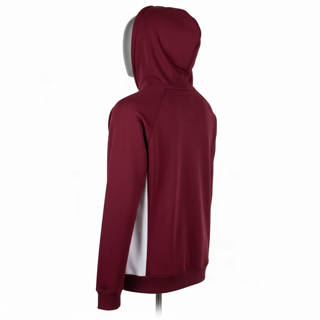 Custom Wrestling Pullover Hoodie - Burgundy, White - Side Panel - Back View - Kinexa Sportswear