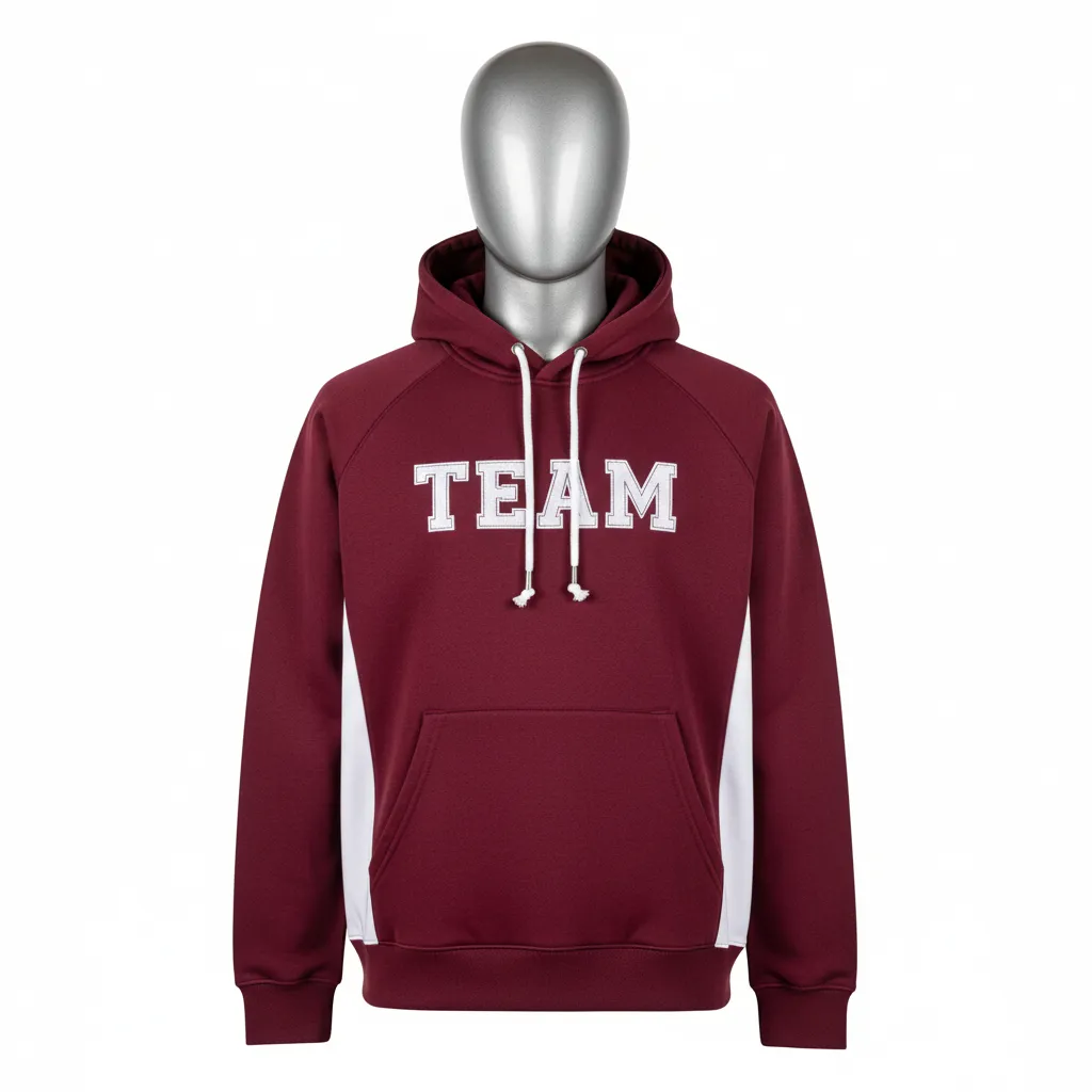 Custom Wrestling Pullover Hoodie - Burgundy, White - Side Panel - Front View - Kinexa Sportswear