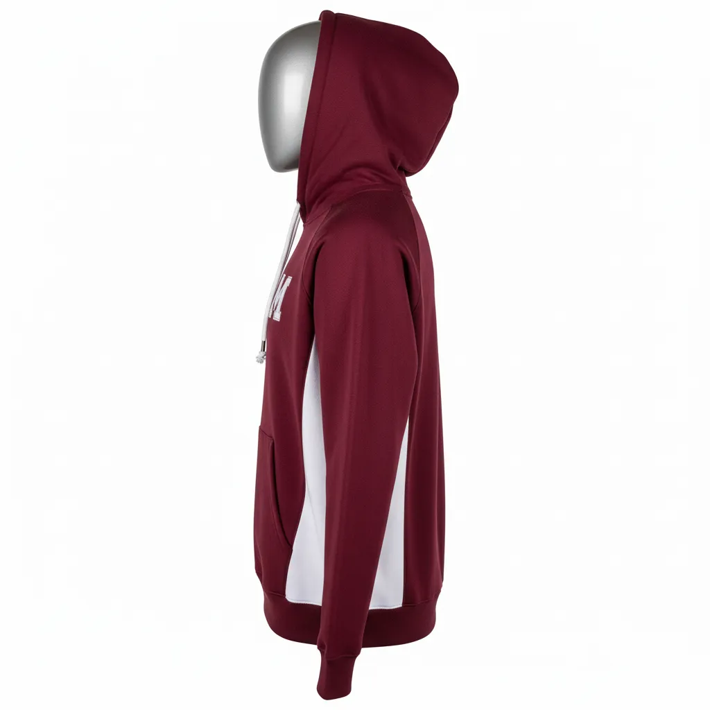 Custom Wrestling Pullover Hoodie - Burgundy, White - Side Panel - Side View - Kinexa Sportswear