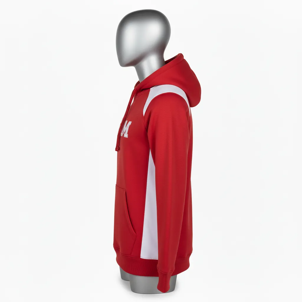 Custom Wrestling Pullover Hoodie - White - Cardinal Side Panel - Side View - Kinexa Sportswear
