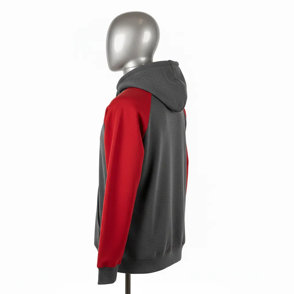 Custom Wrestling Pullover Hoodie - Red - Charcoal Shoulder Panel - Back View - Kinexa Sportswear
