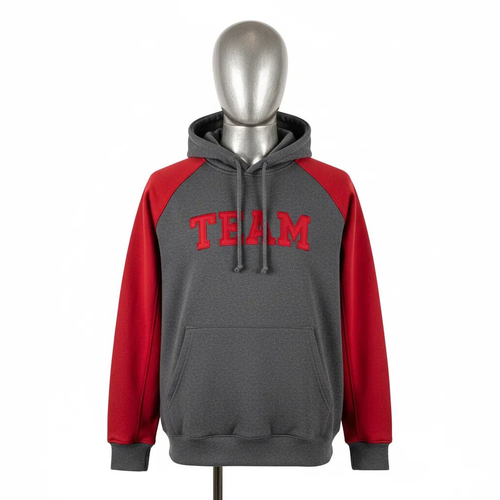 Custom Wrestling Pullover Hoodie - Red - Charcoal Shoulder Panel - Front View - Kinexa Sportswear