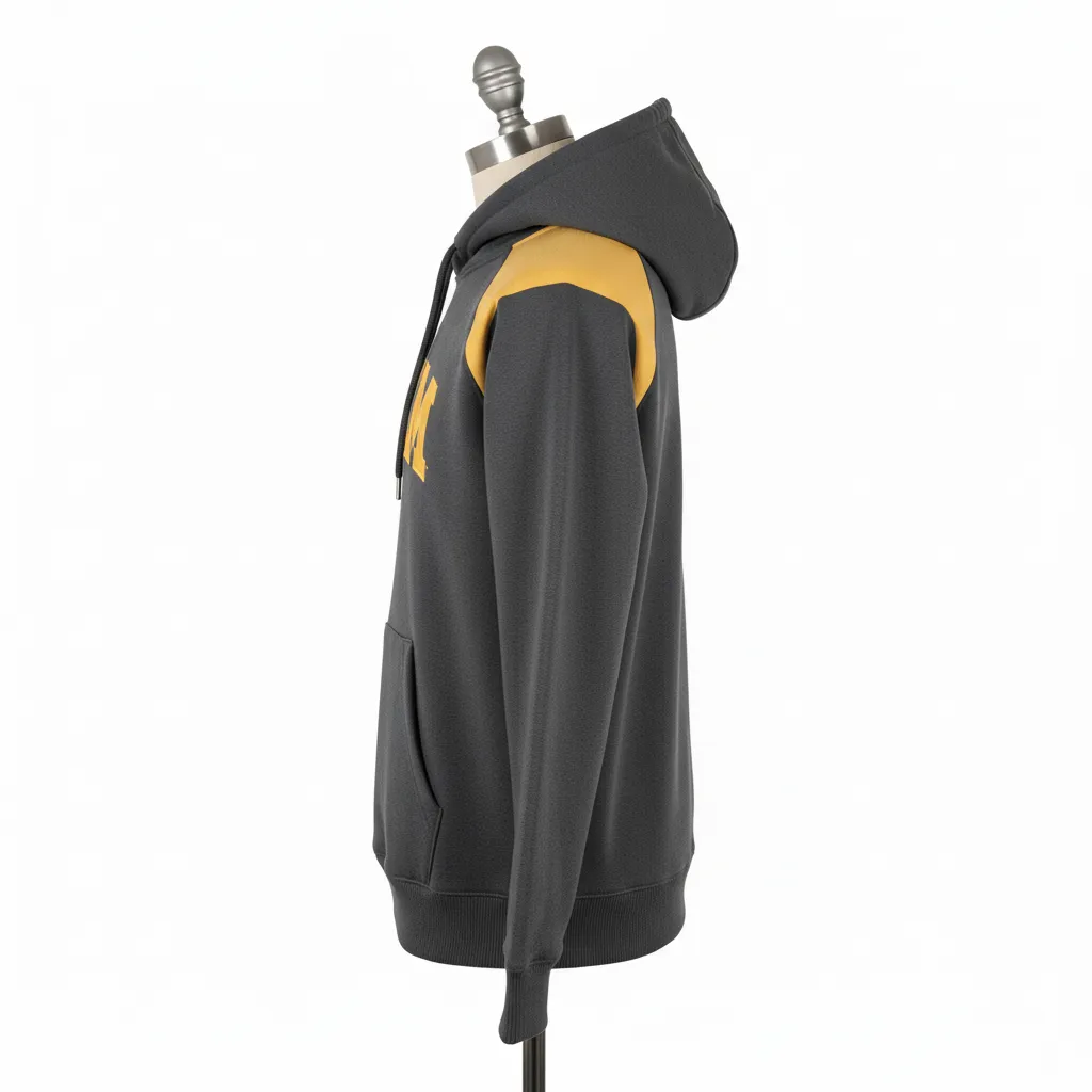 Custom Wrestling Pullover Hoodie - Gold - Charcoal Vegas Shoulder Stripe - Side View - Kinexa Sportswear