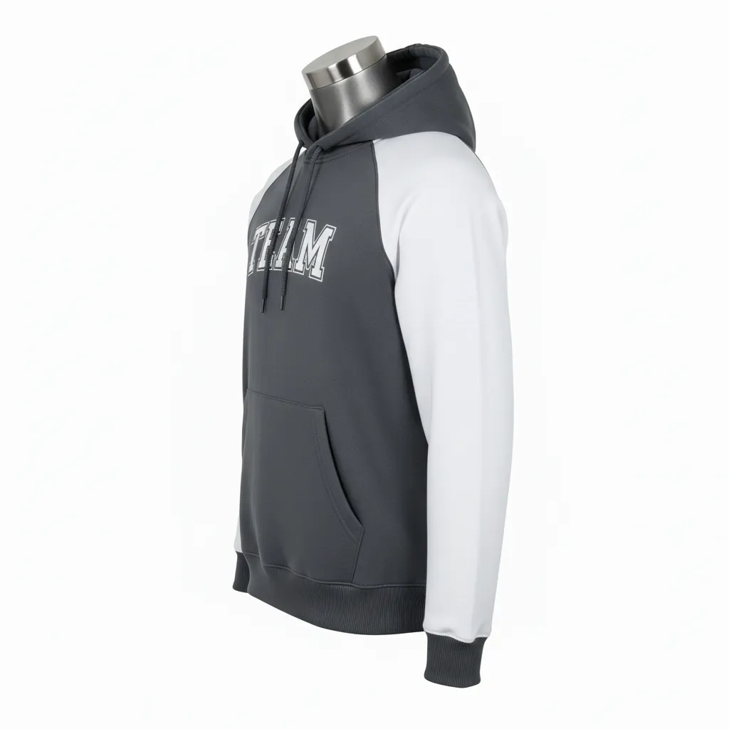 Custom Wrestling Pullover Hoodie - White - Charcoal Raglan - Side View - Kinexa Sportswear