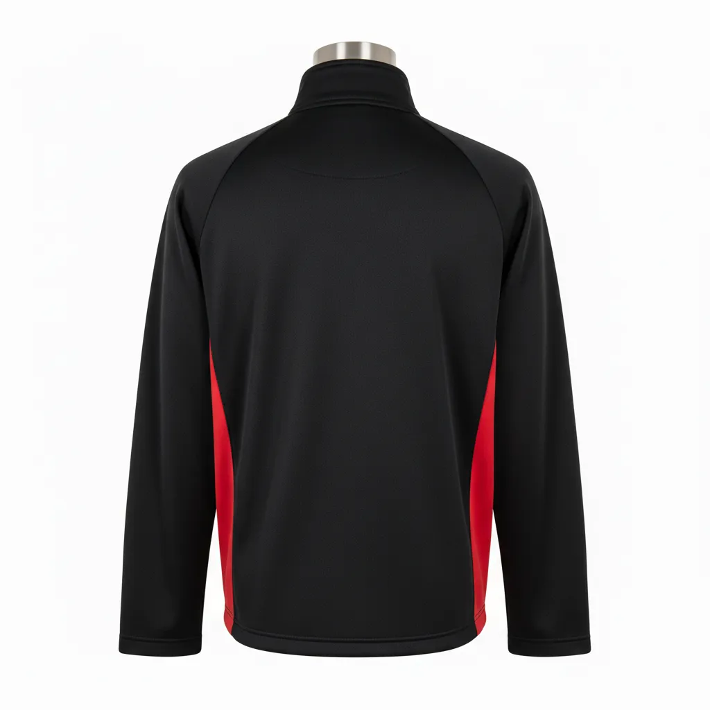 Custom Wrestling Quarter Zipper Warmup Jacket - Black, Red - Side Insert - Back View - Kinexa Sportswear
