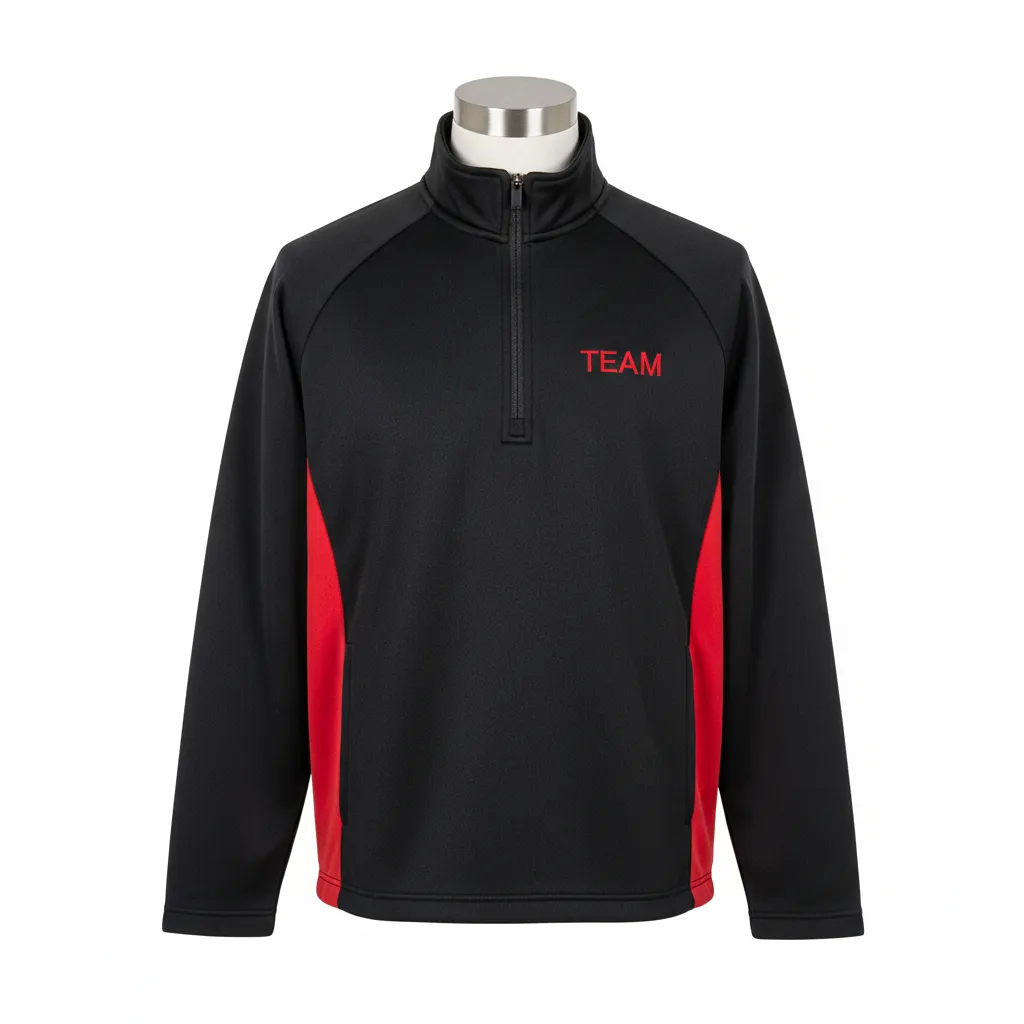Custom Wrestling Quarter Zipper Warmup Jacket - Black, Red - Side Insert - Front View - Kinexa Sportswear