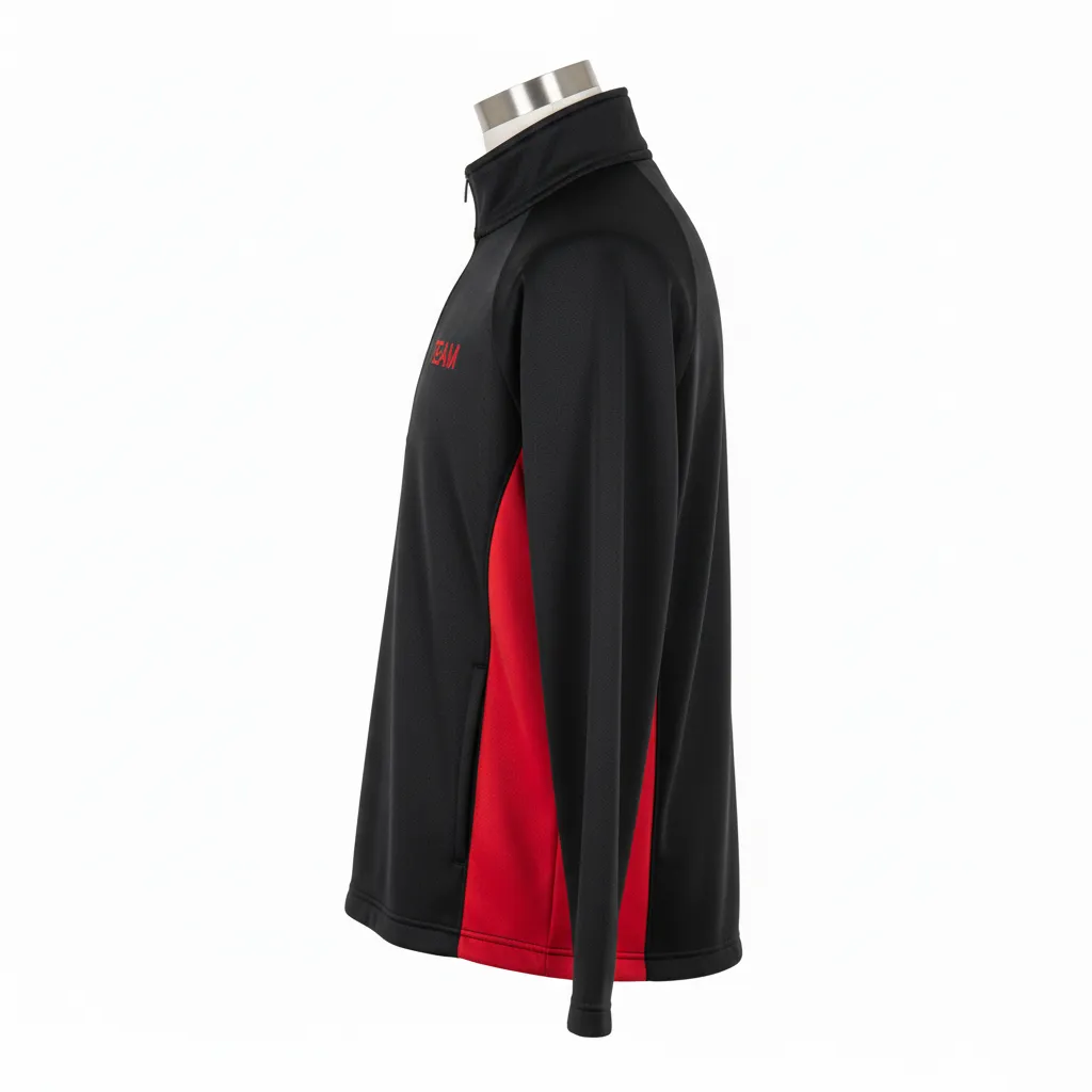 Custom Wrestling Quarter Zipper Warmup Jacket - Black, Red - Side Insert - Side View - Kinexa Sportswear