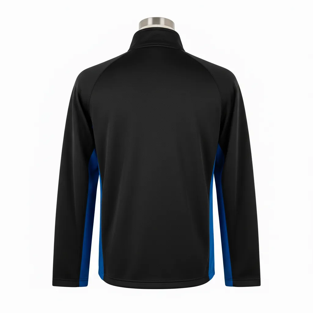 Custom Wrestling Quarter Zipper Warmup Jacket - Black - Royal Side Insert - Back View - Kinexa Sportswear