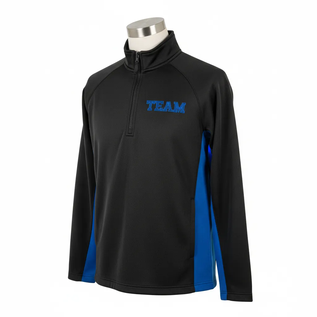 Custom Wrestling Quarter Zipper Warmup Jacket - Black - Royal Side Insert - Front View - Kinexa Sportswear