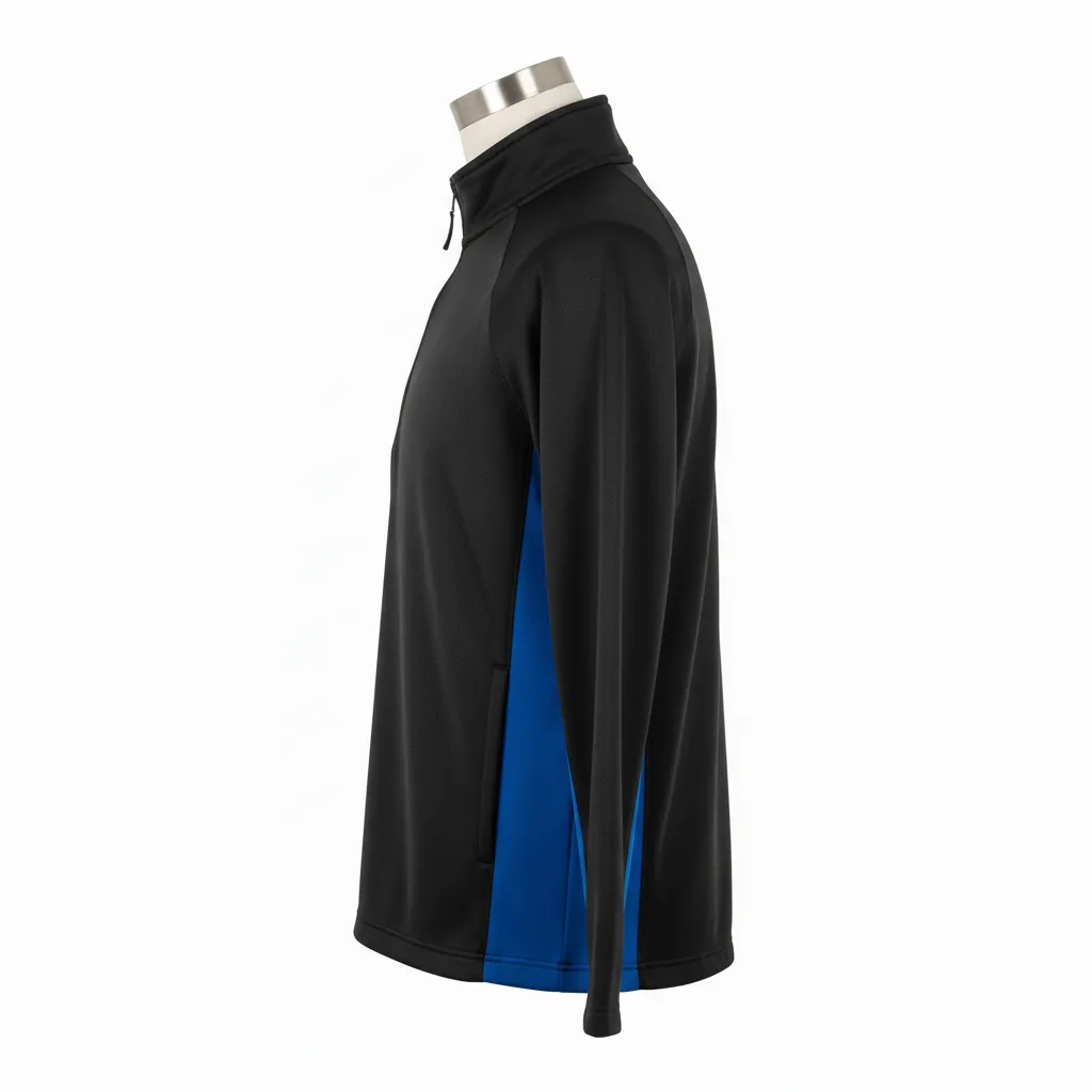 Custom Wrestling Quarter Zipper Warmup Jacket - Black - Royal Side Insert - Side View - Kinexa Sportswear