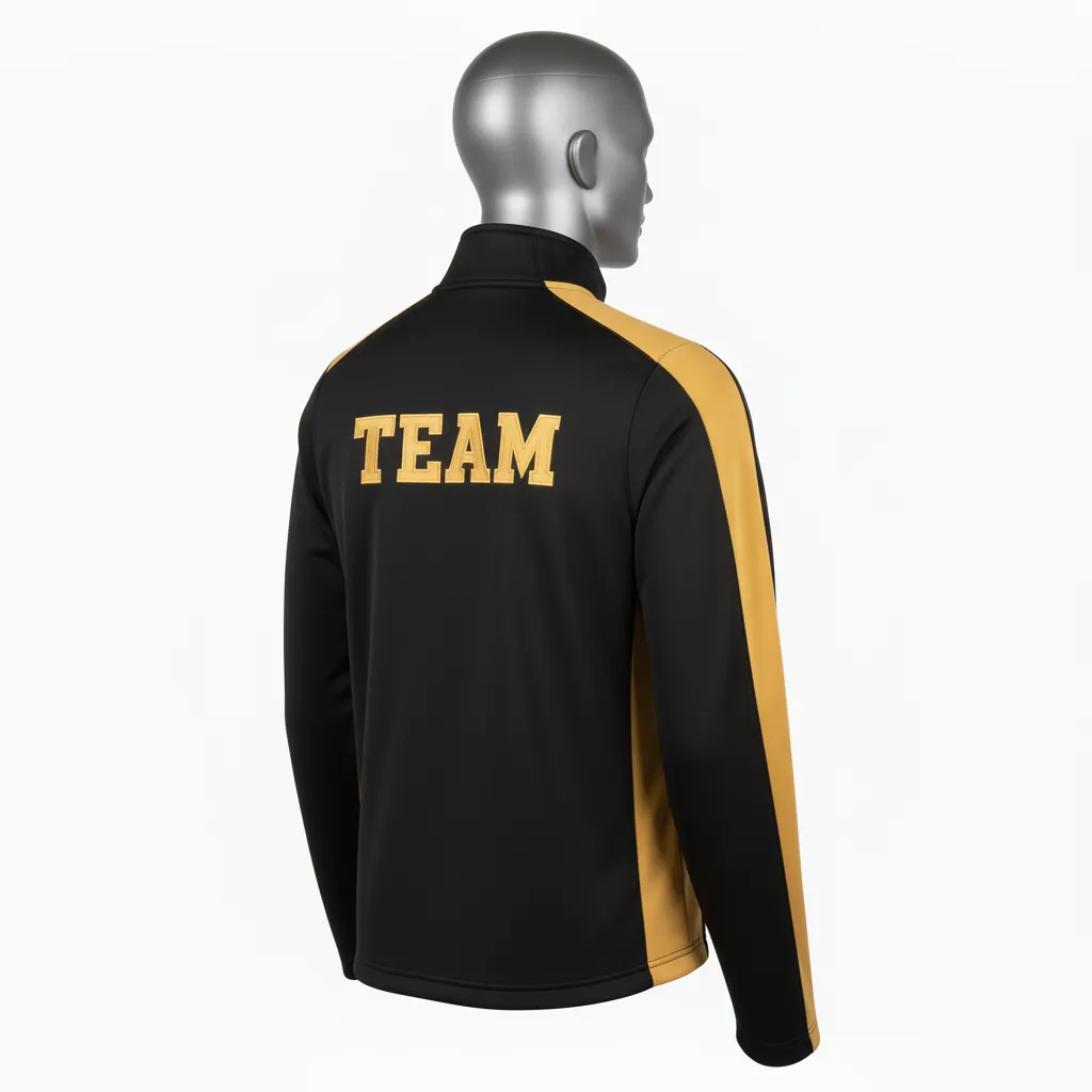 Custom Wrestling Quarter Zipper Warmup Jacket - Black, Gold - Vegas Shoulder Stripe - Front View - Kinexa Sportswear