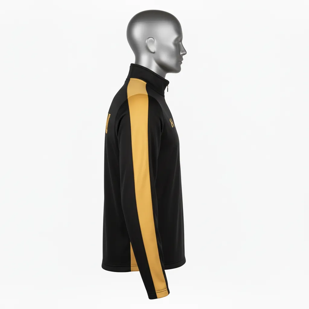 Custom Wrestling Quarter Zipper Warmup Jacket - Black, Gold - Vegas Shoulder Stripe - Side View - Kinexa Sportswear