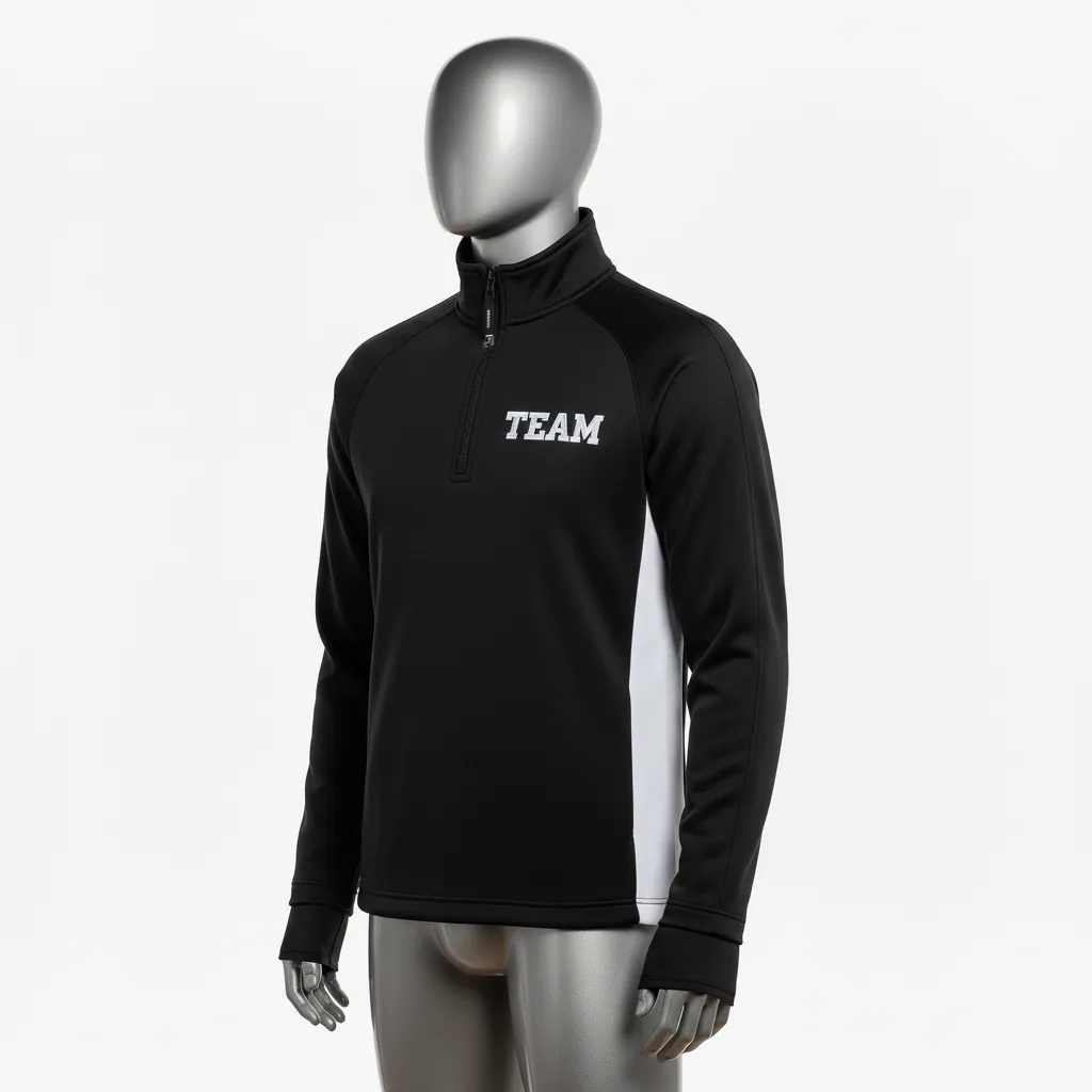 Custom Wrestling Quarter Zipper Warmup Jacket - Black, White - Side Insert - Front View - Kinexa Sportswear