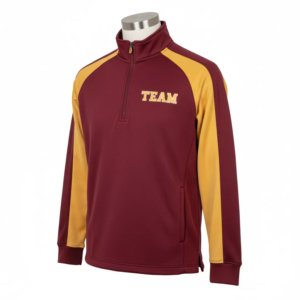 Custom Wrestling Quarter Zipper Warmup Jacket - Burgundy, Gold - Vegas Raglan - Front View - Kinexa Sportswear