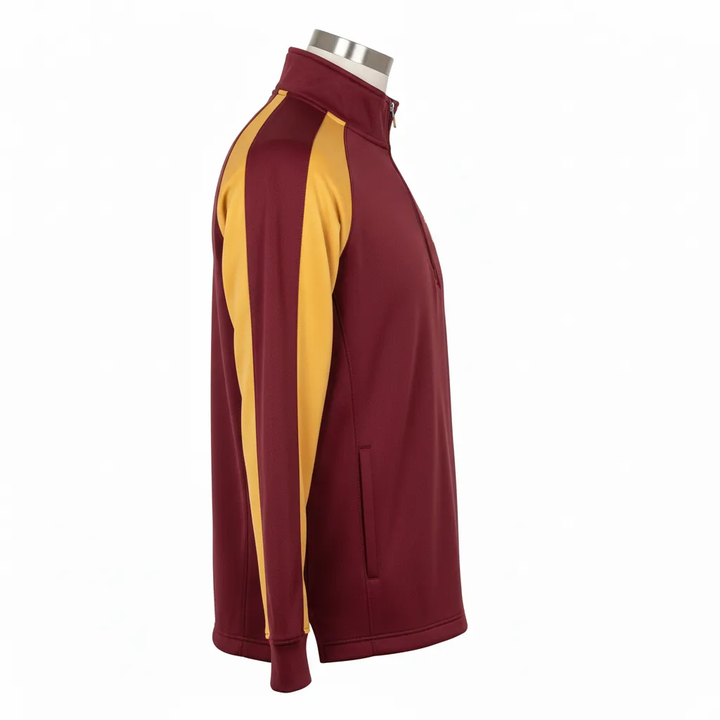 Custom Wrestling Quarter Zipper Warmup Jacket - Burgundy, Gold - Vegas Raglan - Side View - Kinexa Sportswear