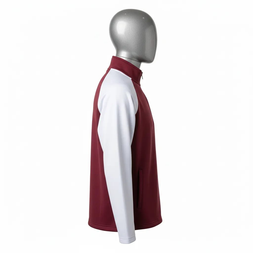 Custom Wrestling Quarter Zipper Warmup Jacket - Burgundy, White - Raglan - Side View - Kinexa Sportswear