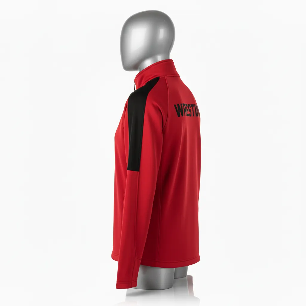 Custom Wrestling Quarter Zipper Warmup Jacket - Black - Cardinal Raglan - Back View - Kinexa Sportswear