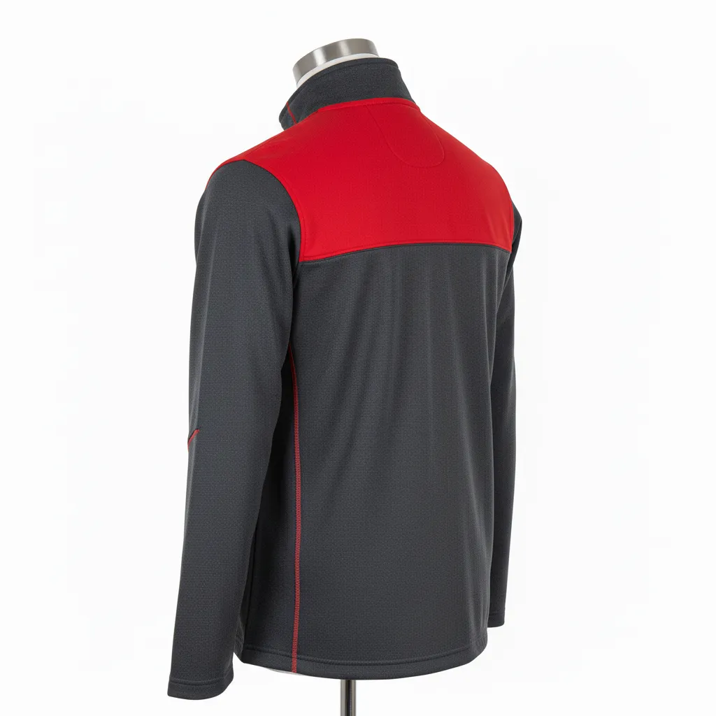 Custom Wrestling Quarter Zipper Warmup Jacket - Red - Charcoal Shoulder Panel - Back View - Kinexa Sportswear