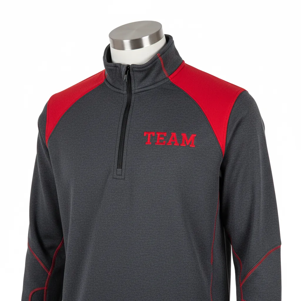 Custom Wrestling Quarter Zipper Warmup Jacket - Red - Charcoal Shoulder Panel - Front View - Kinexa Sportswear