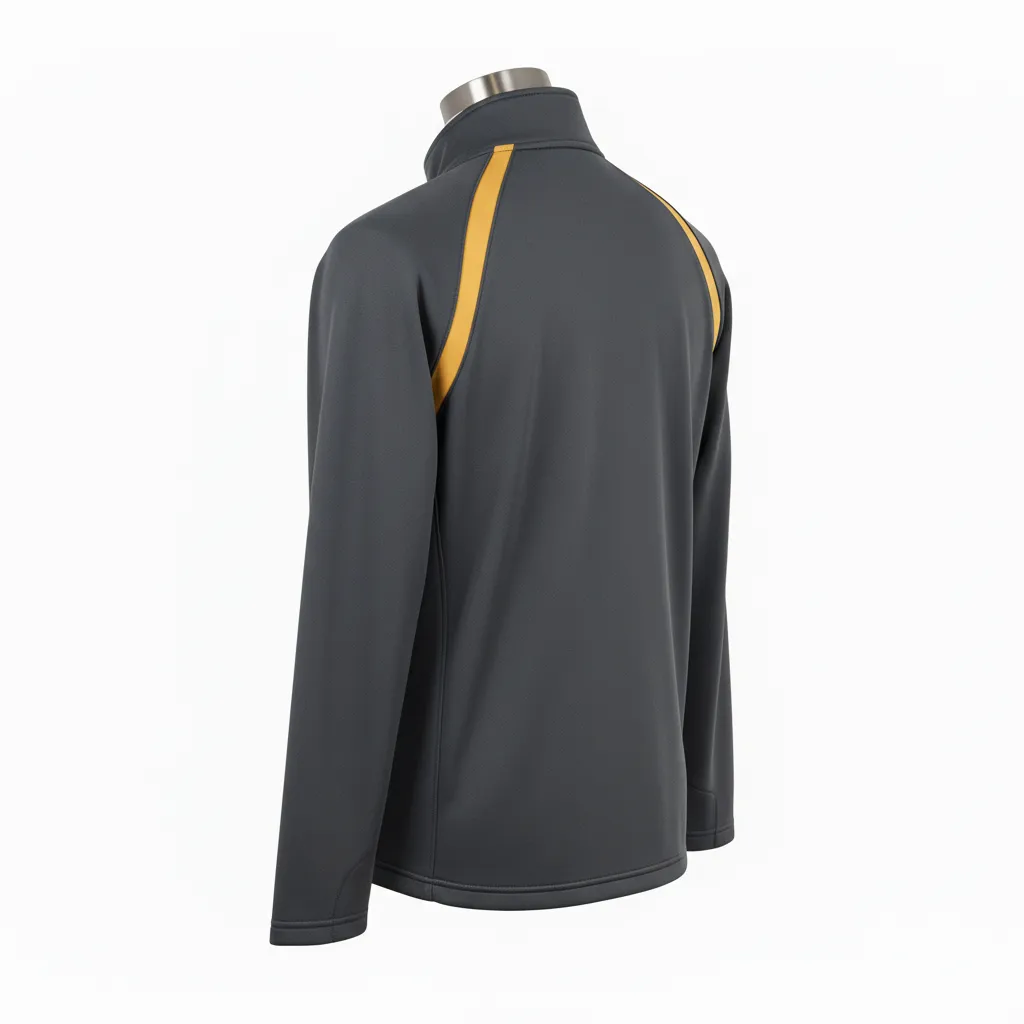 Custom Wrestling Quarter Zipper Warmup Jacket - Gold - Charcoal Vegas Shoulder Stripe - Back View - Kinexa Sportswear
