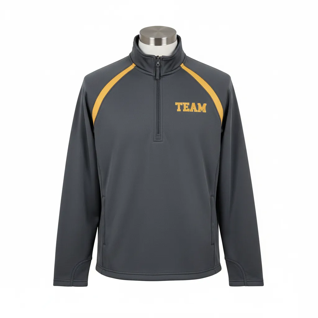 Custom Wrestling Quarter Zipper Warmup Jacket - Gold - Charcoal Vegas Shoulder Stripe - Front View - Kinexa Sportswear