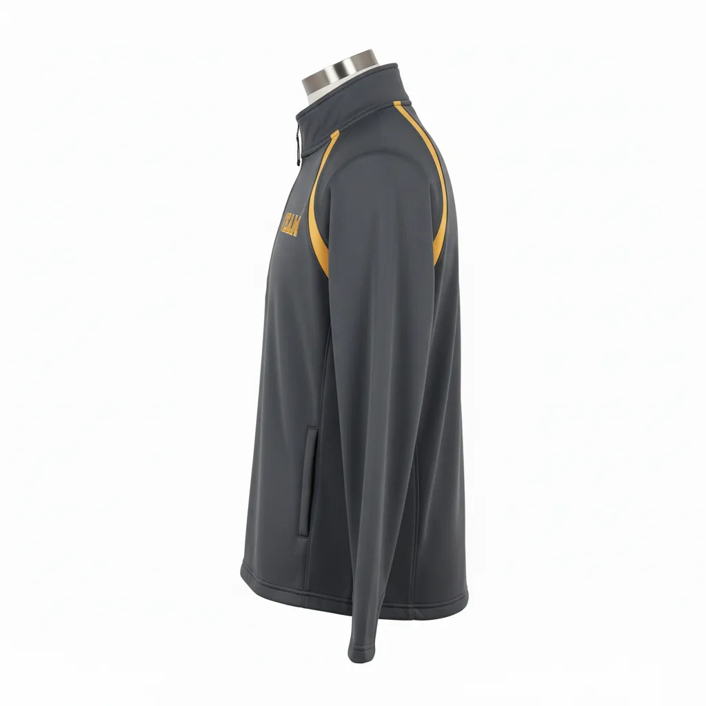 Custom Wrestling Quarter Zipper Warmup Jacket - Gold - Charcoal Vegas Shoulder Stripe - Side View - Kinexa Sportswear