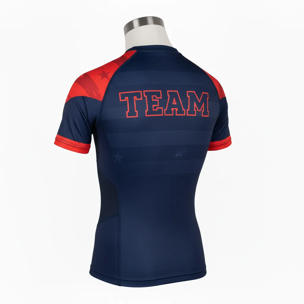Custom Wrestling Short Sleeve Compression Shirt - Black, Red - Accent - Back View - Kinexa Sportswear
