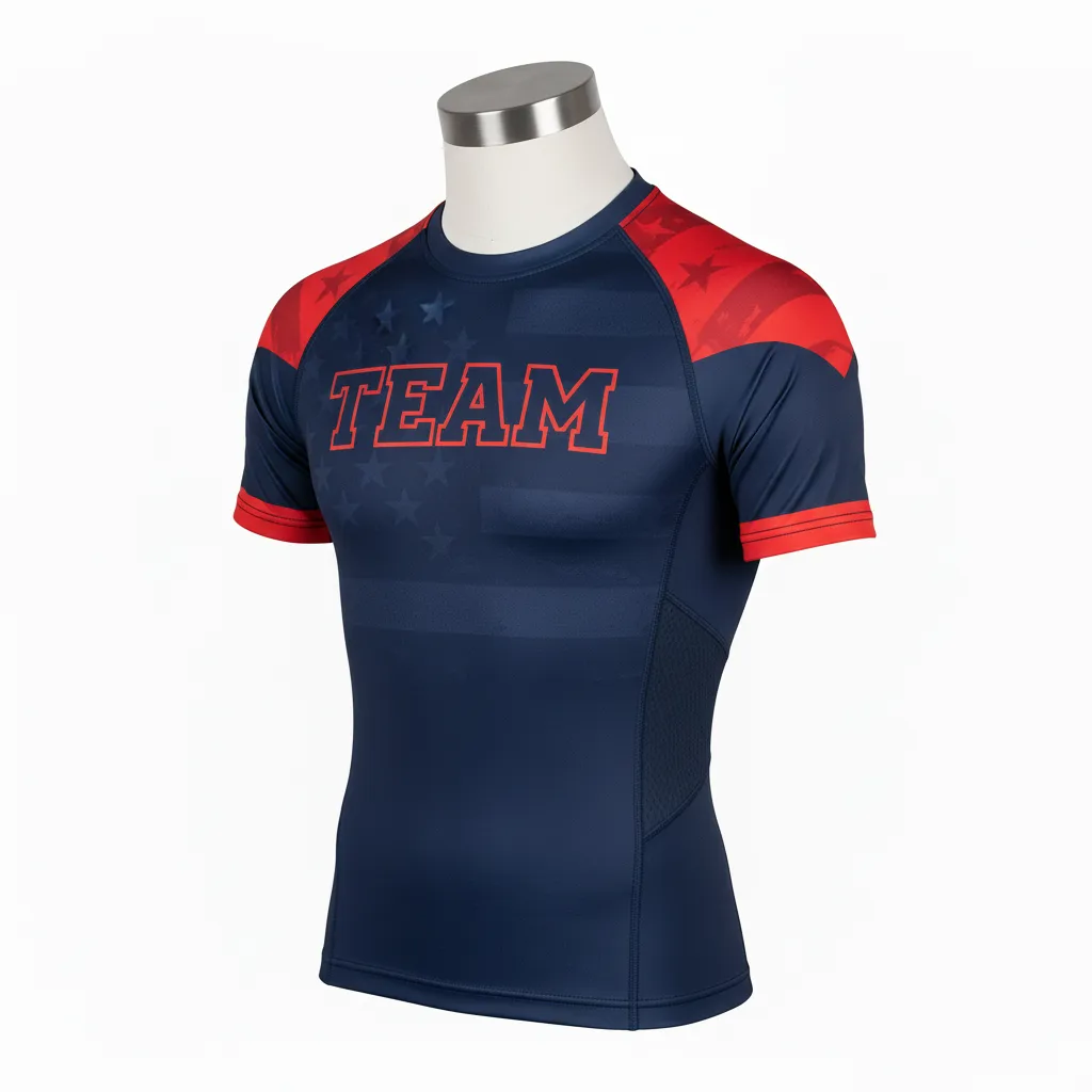 Custom Wrestling Short Sleeve Compression Shirt - Black, Red - Accent - Front View - Kinexa Sportswear
