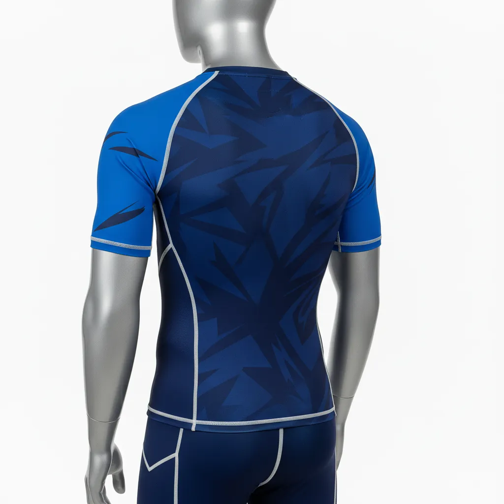 Custom Wrestling Short Sleeve Compression Shirt - Black - Royal Accent - Back View - Kinexa Sportswear