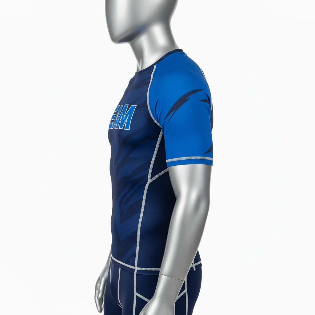 Custom Wrestling Short Sleeve Compression Shirt - Black - Royal Accent - Side View - Kinexa Sportswear