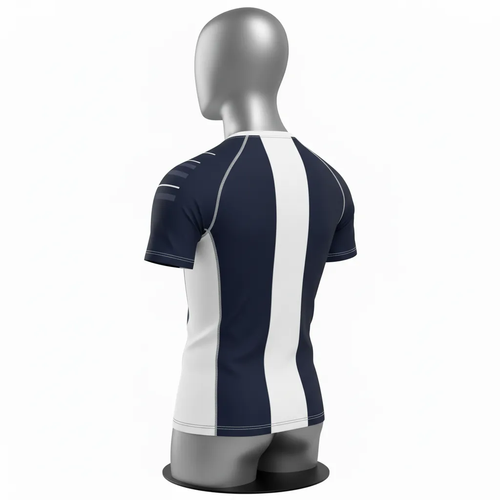 Custom Wrestling Short Sleeve Compression Shirt - Black, White - Side Stripe - Back View - Kinexa Sportswear