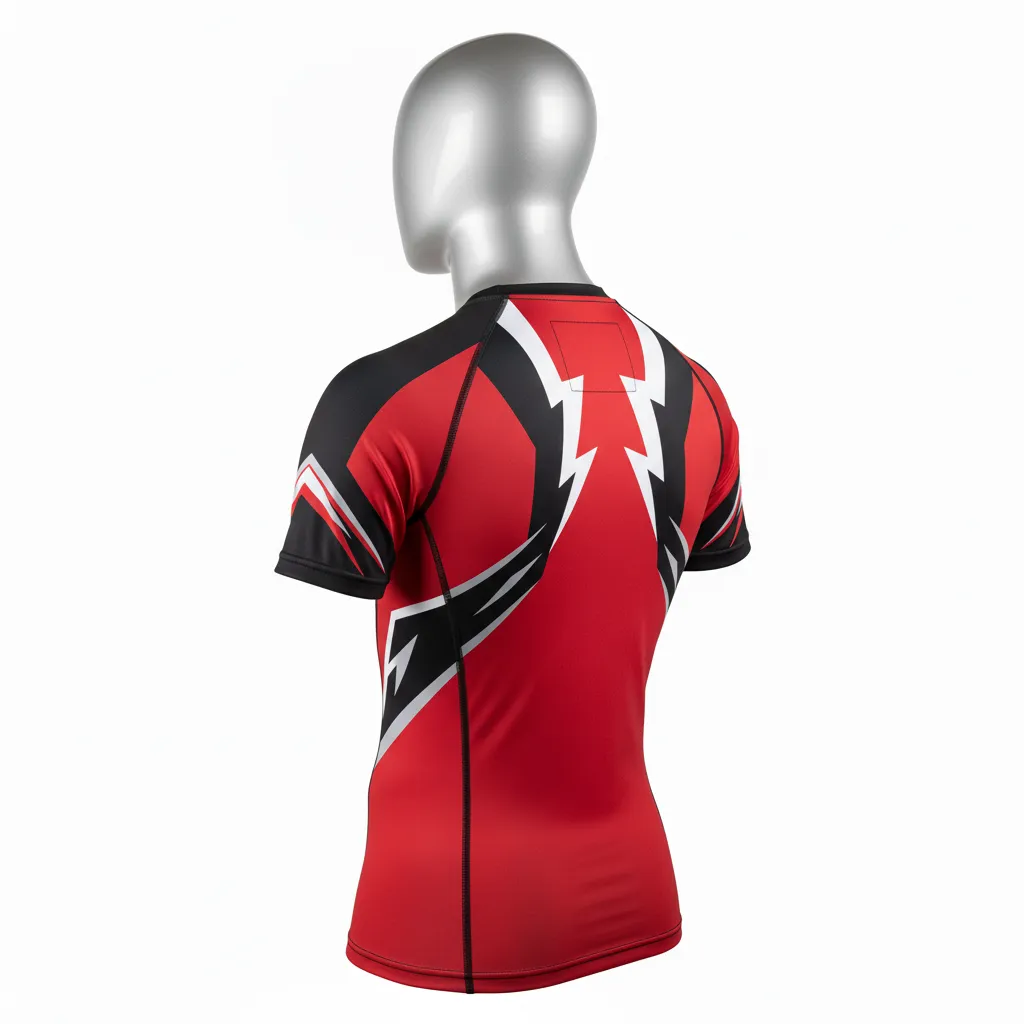 Custom Wrestling Short Sleeve Compression Shirt - Black - Cardinal Shoulder Panel - Back View - Kinexa Sportswear