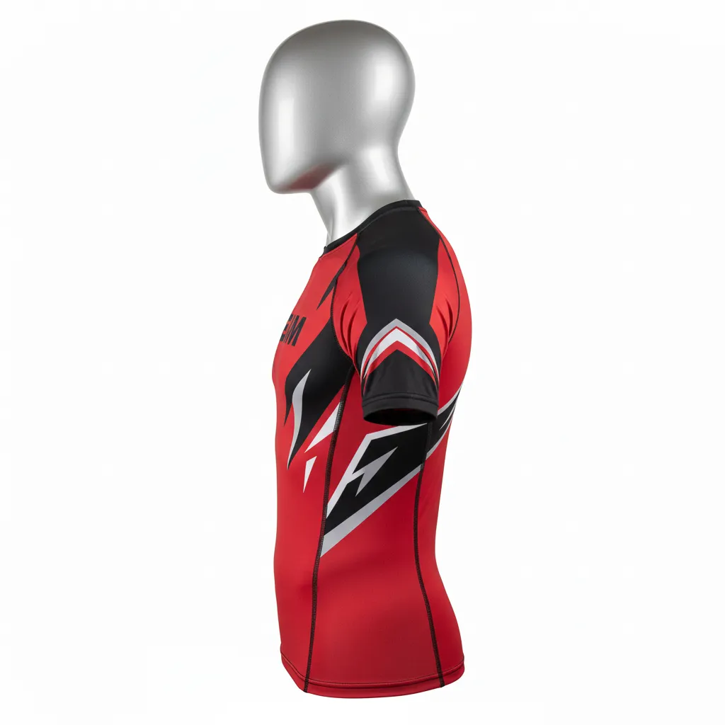 Custom Wrestling Short Sleeve Compression Shirt - Black - Cardinal Shoulder Panel - Side View - Kinexa Sportswear