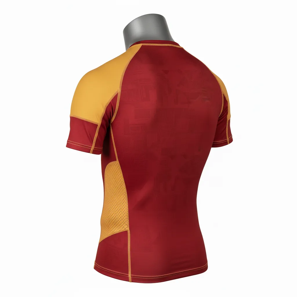 Custom Wrestling Short Sleeve Compression Shirt - Gold - Cardinal Vegas Shoulder Panel - Back View - Kinexa Sportswear