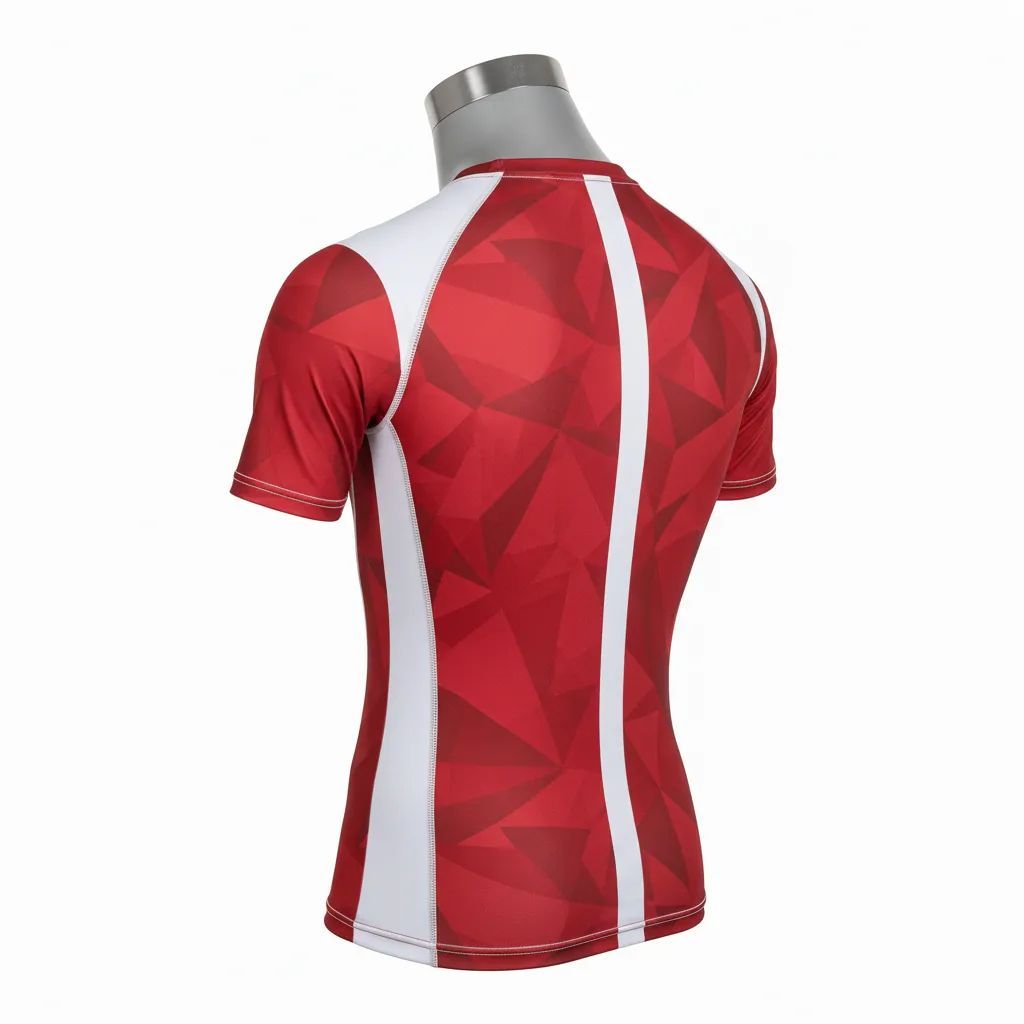 Custom Wrestling Short Sleeve Compression Shirt - White - Cardinal Shoulder Panel - Back View - Kinexa Sportswear