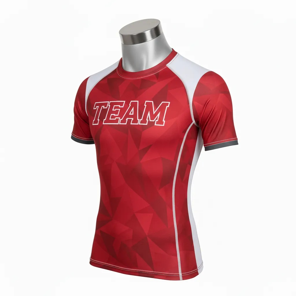 Custom Wrestling Short Sleeve Compression Shirt - Red - Charcoal Accent - Front View - Kinexa Sportswear