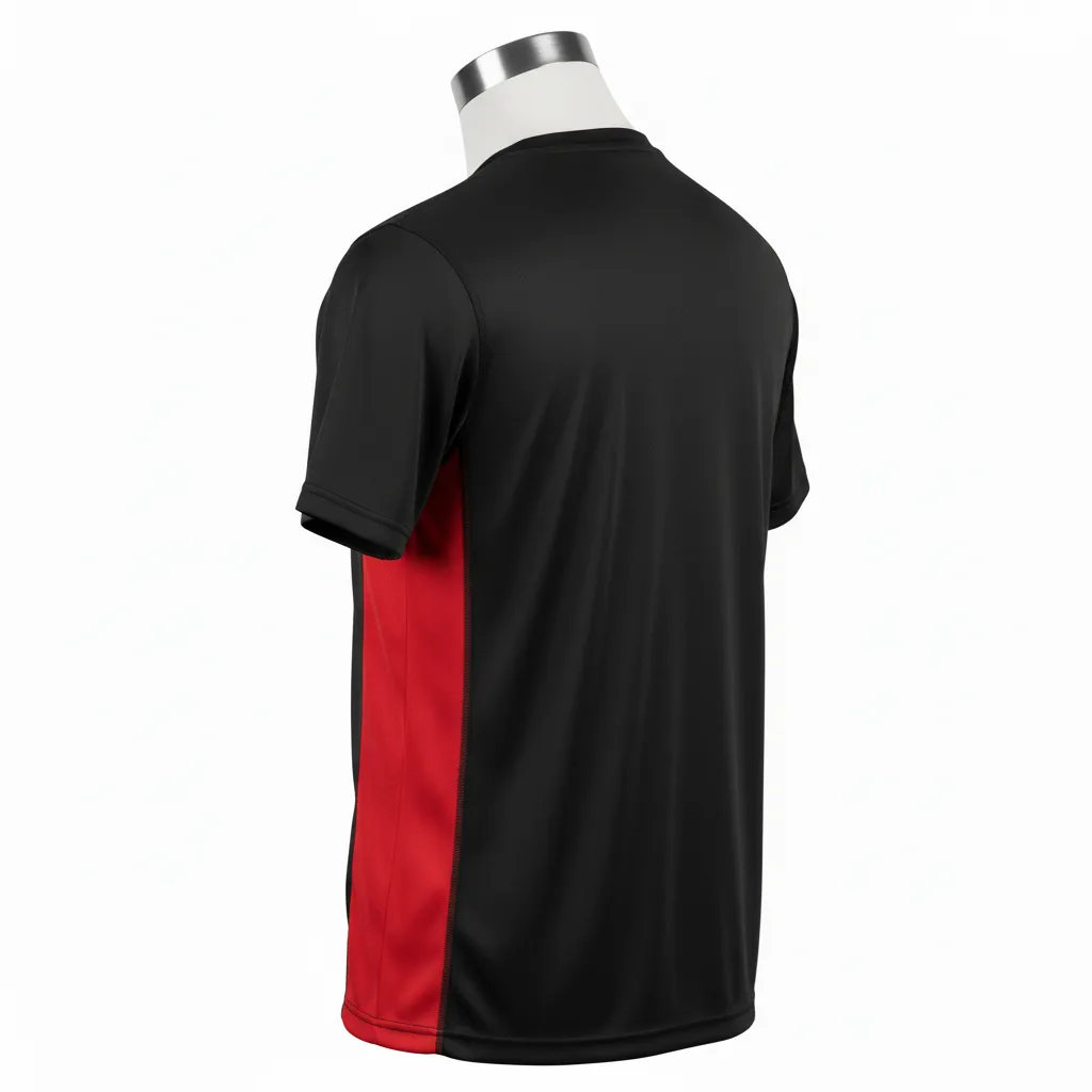 Custom Wrestling Short Sleeve Performance Shirt - Black, Red - Side Panel - Back View - Kinexa Sportswear
