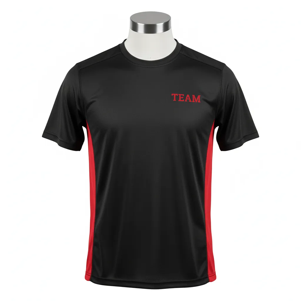Custom Wrestling Short Sleeve Performance Shirt - Black, Red - Side Panel - Front View - Kinexa Sportswear