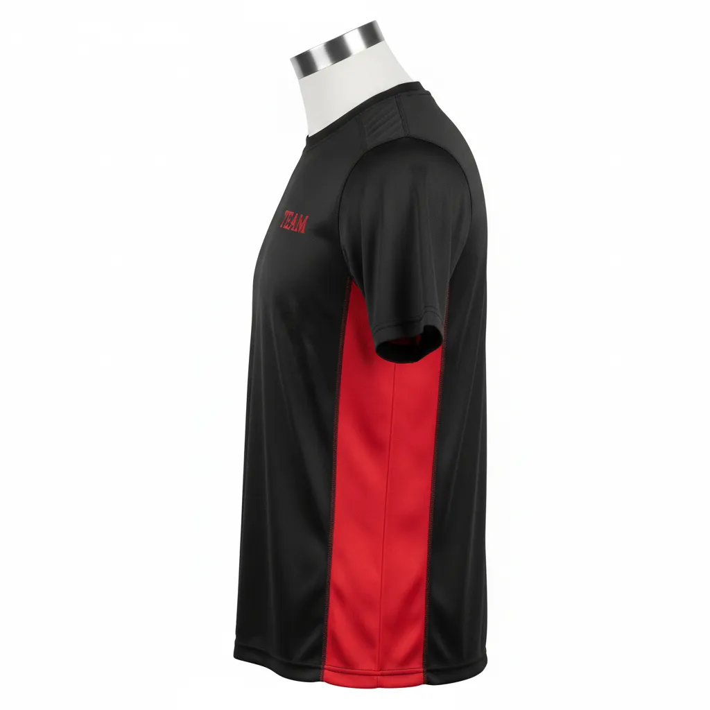 Custom Wrestling Short Sleeve Performance Shirt - Black, Red - Side Panel - Side View - Kinexa Sportswear