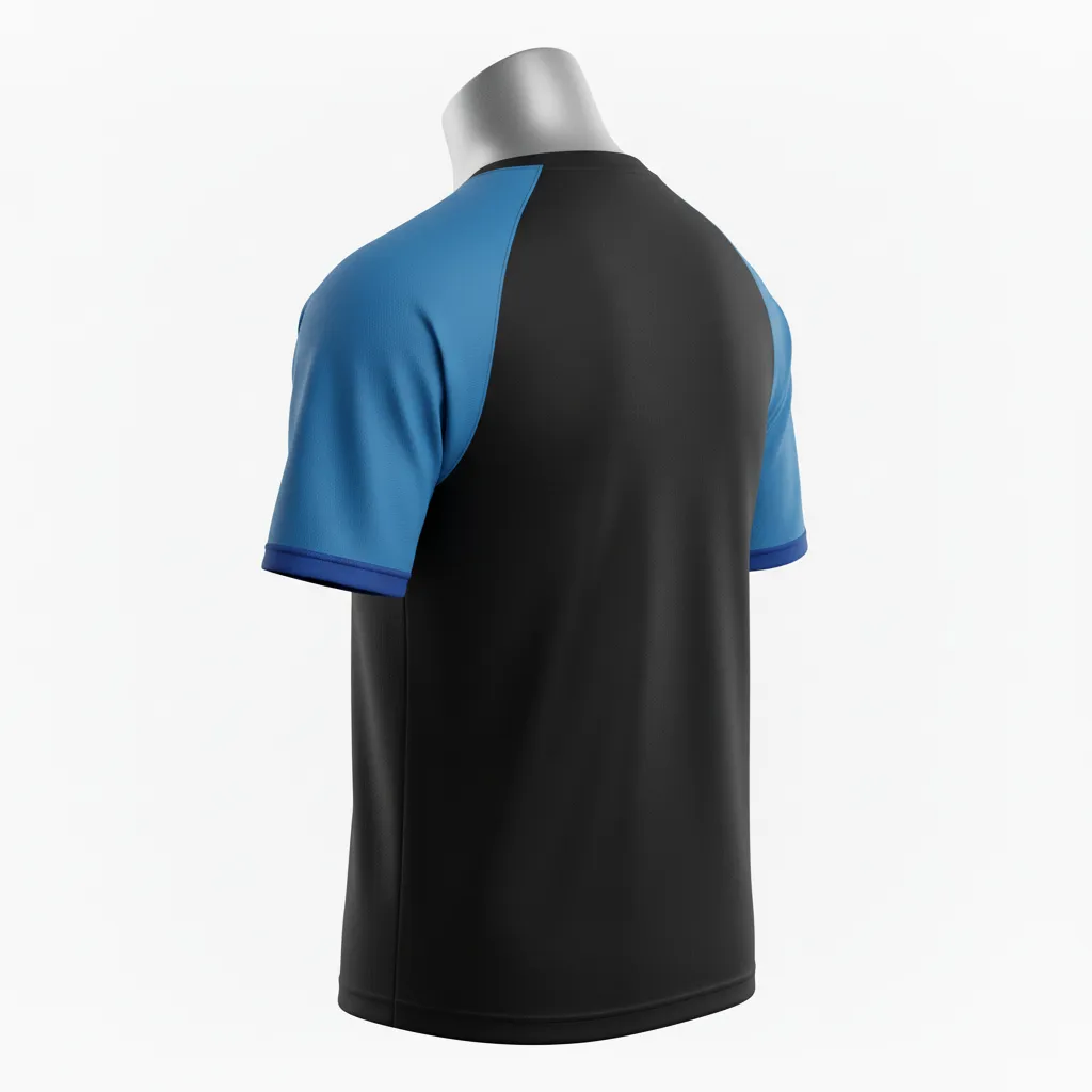 Custom Wrestling Short Sleeve Performance Shirt - Black - Royal Trim - Back View - Kinexa Sportswear
