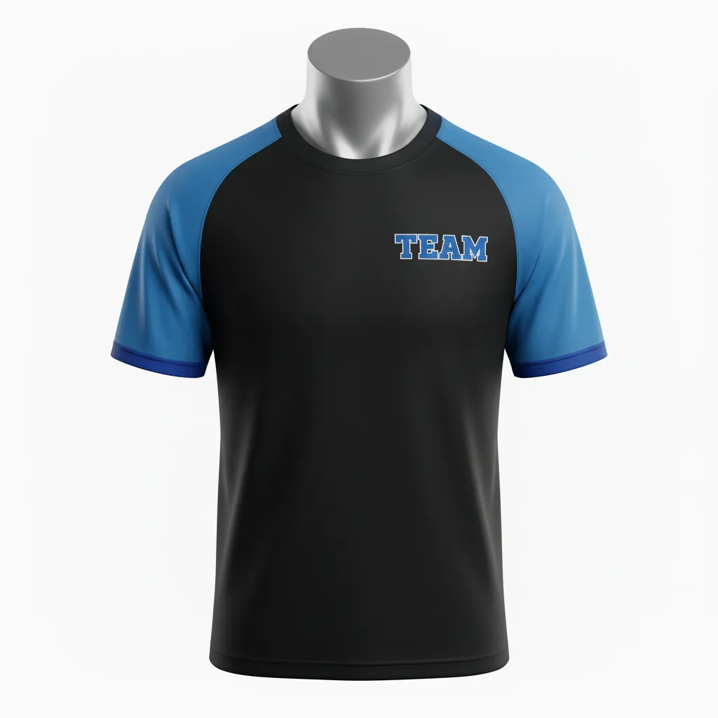 Custom Wrestling Short Sleeve Performance Shirt - Black - Royal Trim - Front View - Kinexa Sportswear