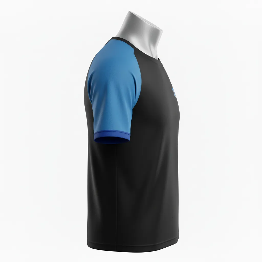 Custom Wrestling Short Sleeve Performance Shirt - Black - Royal Trim - Side View - Kinexa Sportswear