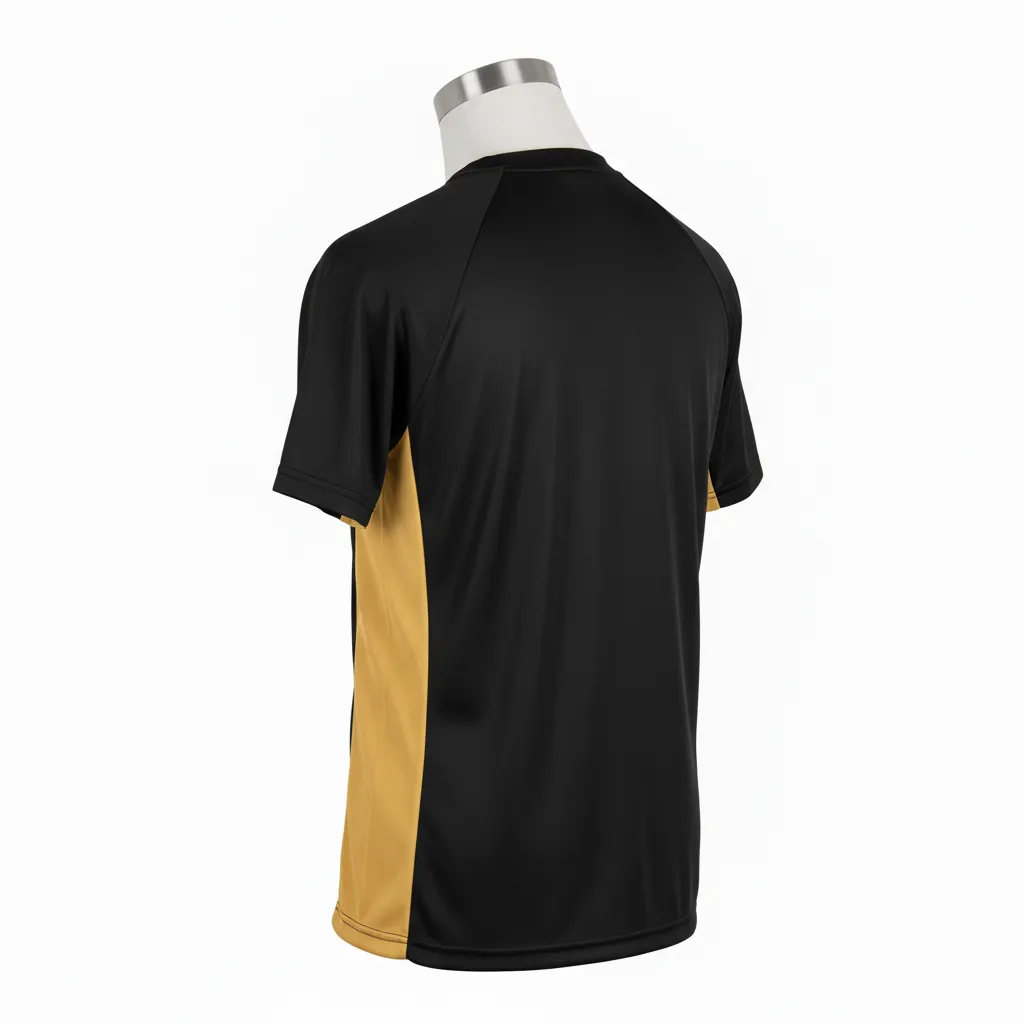 Custom Wrestling Short Sleeve Performance Shirt - Black, Gold - Vegas Side Panel - Back View - Kinexa Sportswear