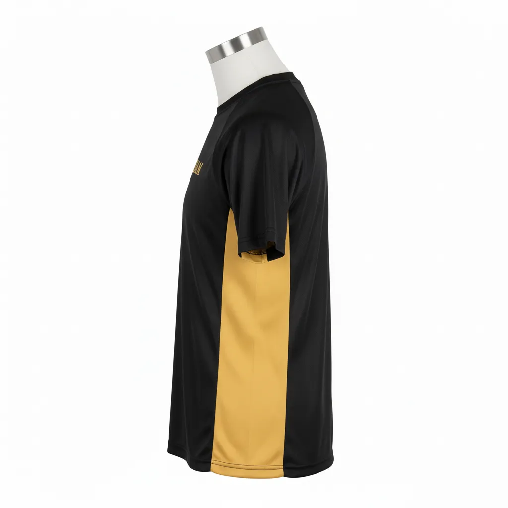 Custom Wrestling Short Sleeve Performance Shirt - Black, Gold - Vegas Side Panel - Side View - Kinexa Sportswear
