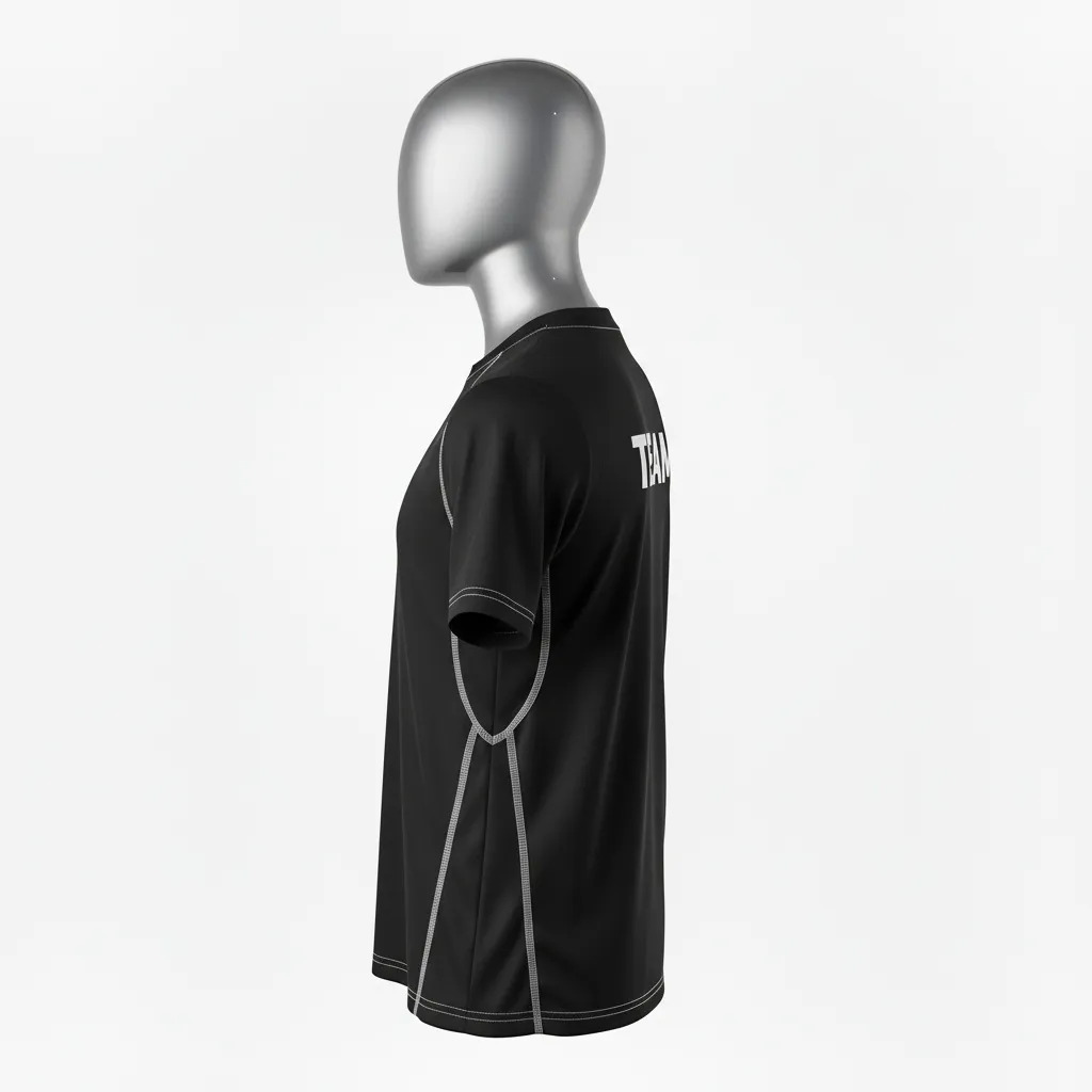 Custom Wrestling Short Sleeve Performance Shirt - Black, White - Trim - Side View - Kinexa Sportswear