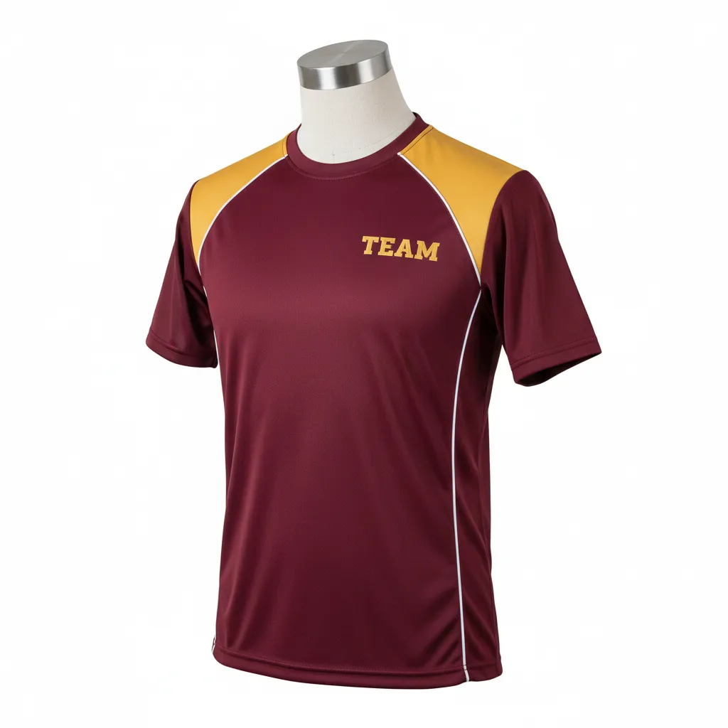 Custom Wrestling Short Sleeve Performance Shirt - Burgundy, Gold - Vegas Shoulder Panel - Front View - Kinexa Sportswear
